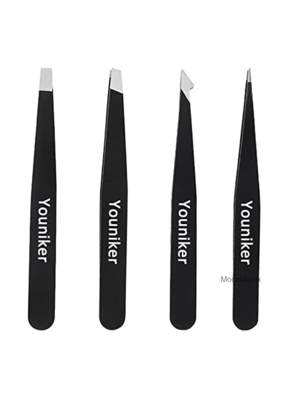 4 Piece Professional Stainless Steel Tweezers Set for Precision Eyebrow & Hair